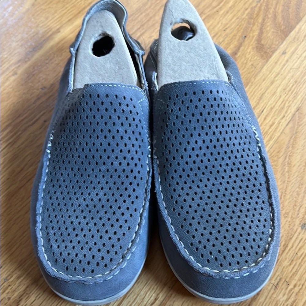 OluKai Gray Perforated Slip-On Loafers